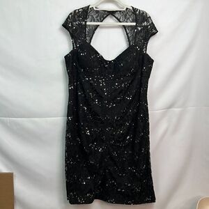 Anny Lee Black sequins and lace cocktail dress size 3X NWT